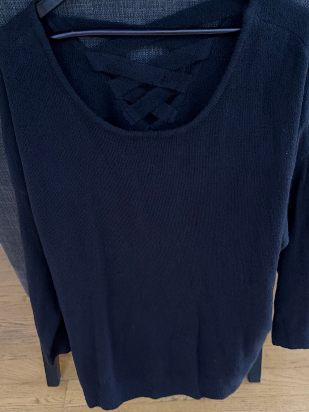 QVC Black Knit Long-Sleeve Top with Crisscross Back
